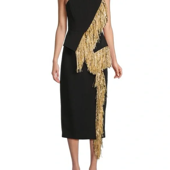 Jason Wu Collection Metallic Fringe Strapless Peplum Midi Dress